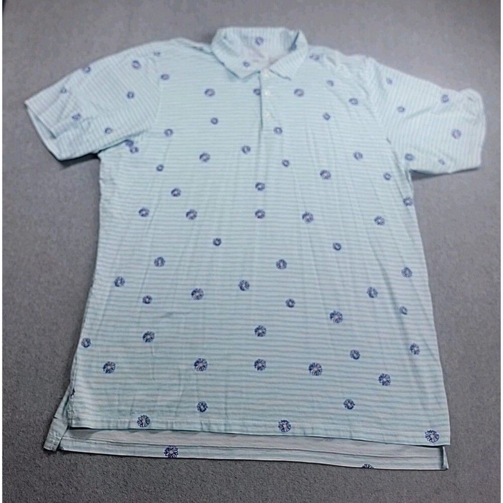 B Draddy Polo Shirt Mens 2XL Blue Stripe Floral Daisy Cotton Golf Logo Stretch‎
